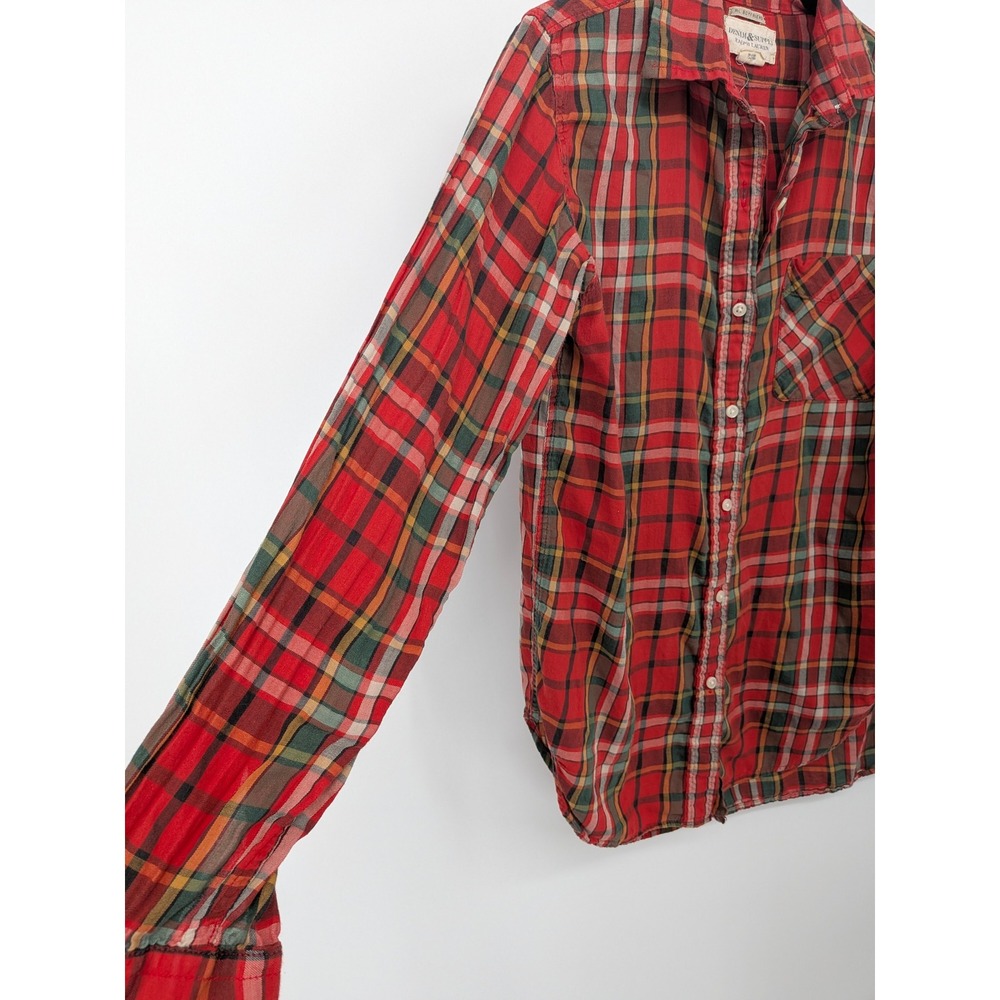 Denim & Supply Ralph Lauren Button Down Women Small Red Plaid RL Boyfriend Shirt - Picture 2 of 6
